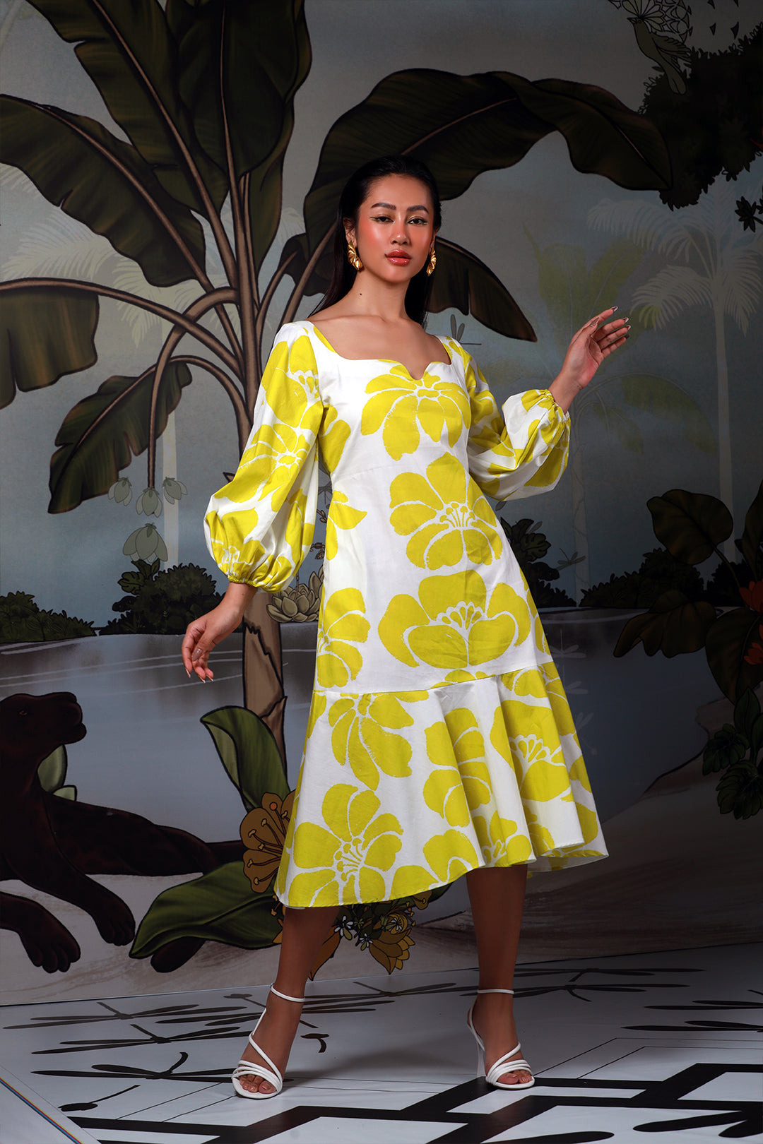 LIME SONDER TEA LENGTH DRESS