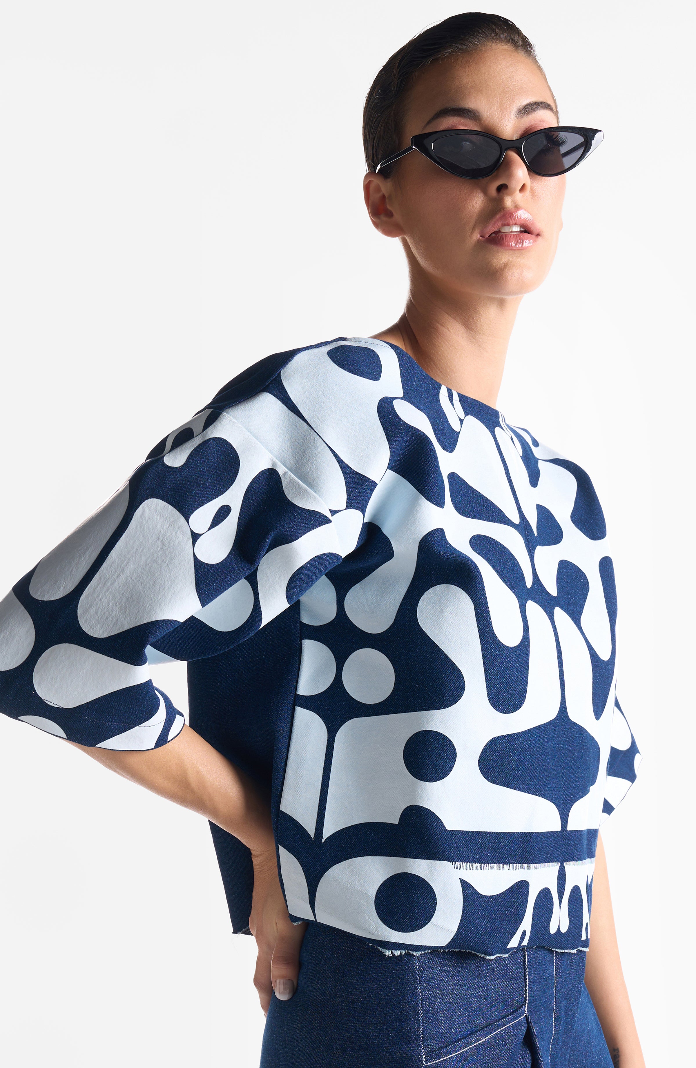 DENIM BLANC ABSTRACT TOP