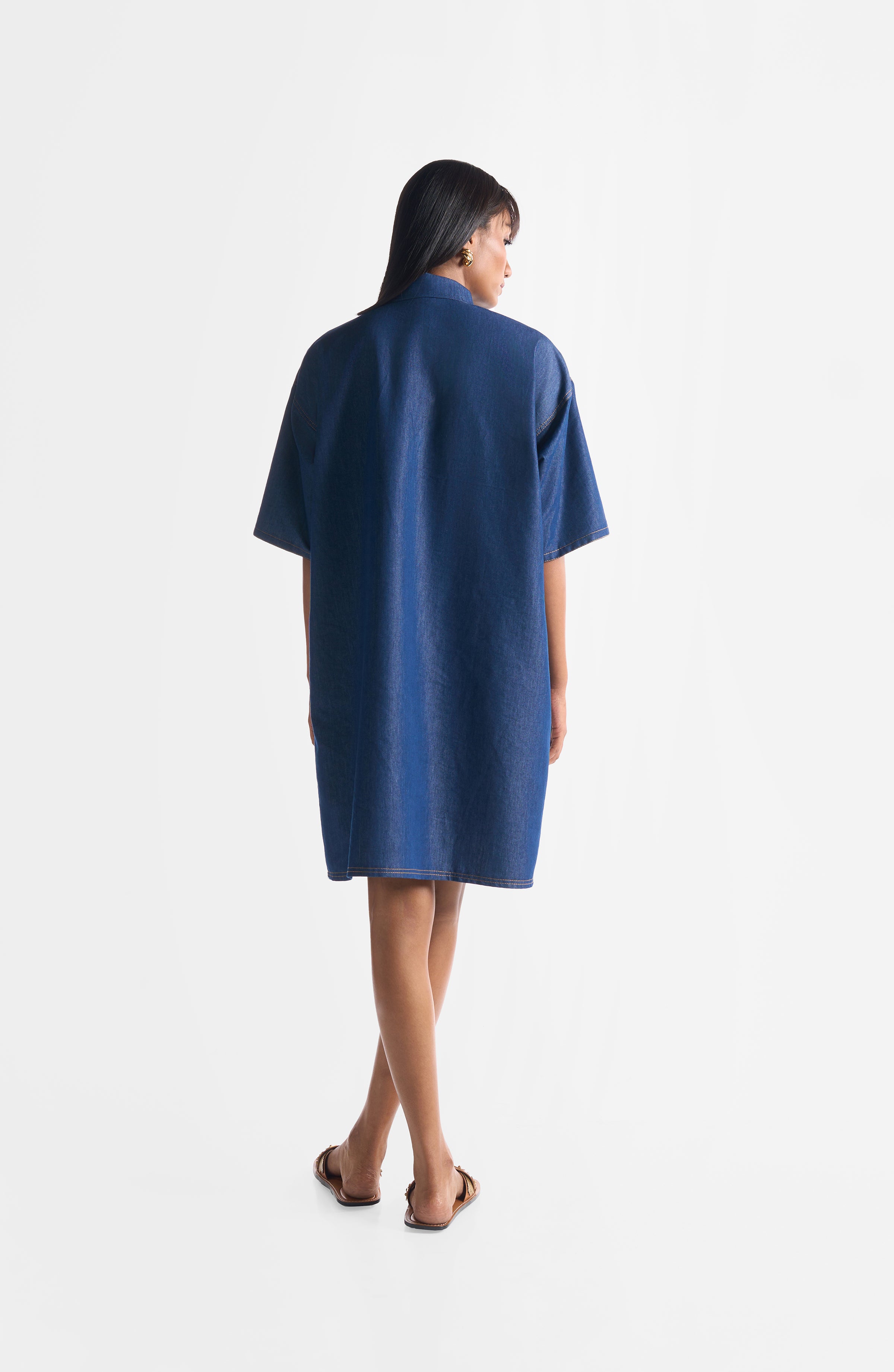 DENIM EMBROIDERY SHIRT DRESS