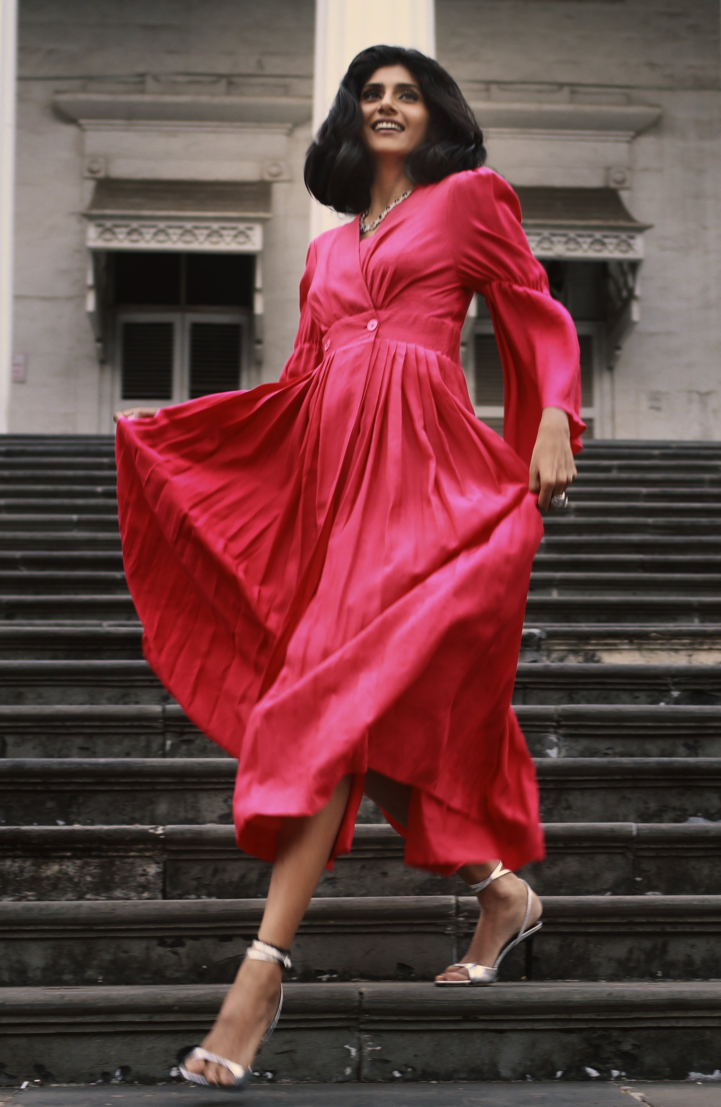 DEEP PINK OVERLAY DRESS