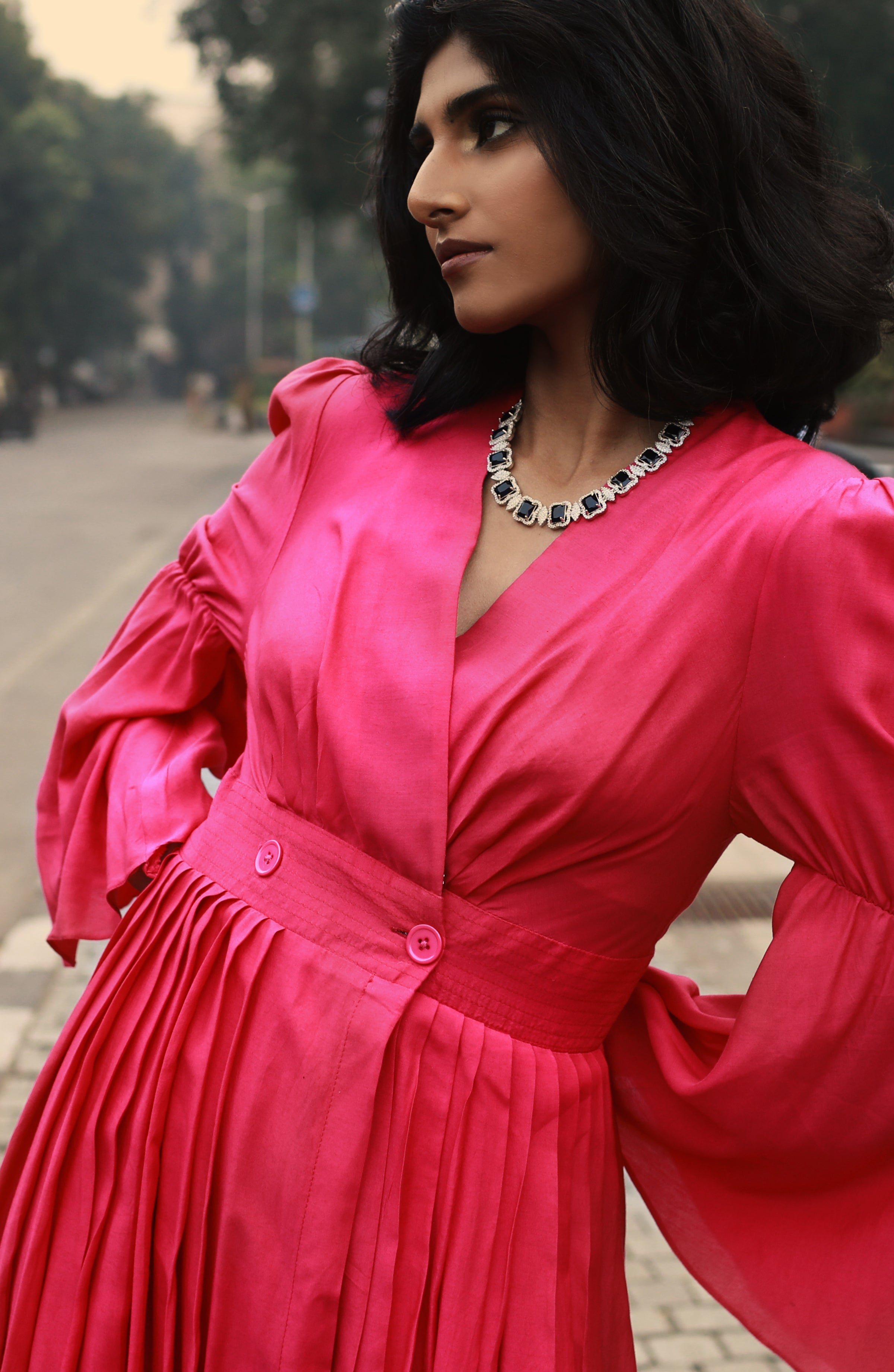 DEEP PINK OVERLAY DRESS