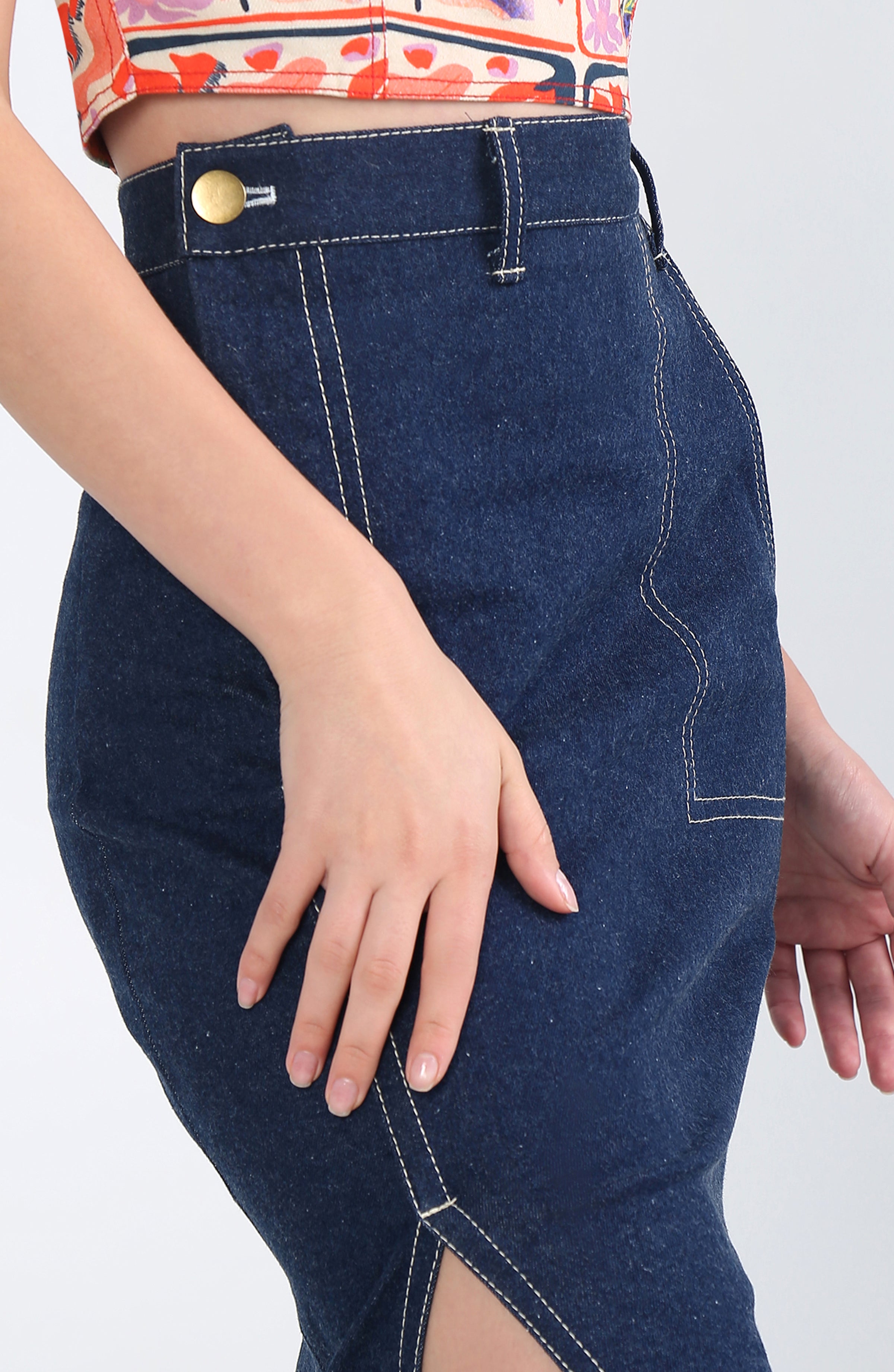 Navy Blue Off Center Skirt